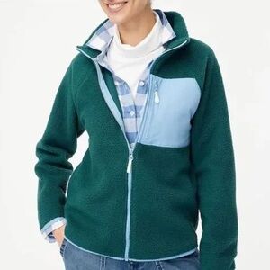 J. Crew Green Sherpa Teddy Bear Fleece Zip Up Jacket Sz S